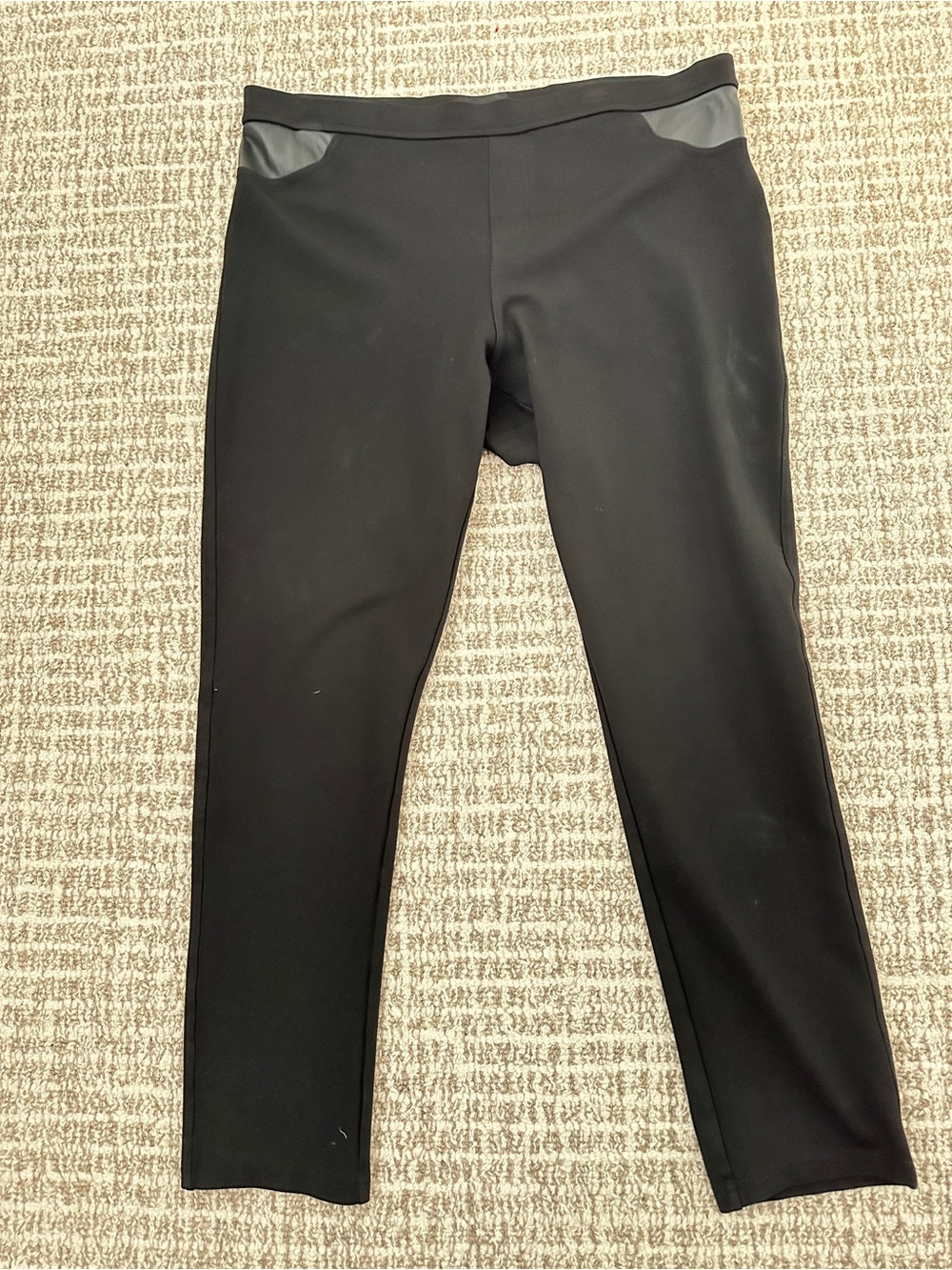 DKNY Black Knit Women's Pullon Leggins with Faux Leather Accents, Sz XL Preowned